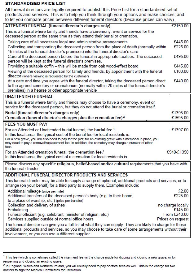 Standardised Price List JAN2025